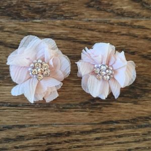 Pink Rhinestone and Pearl Flower Stud Earrings